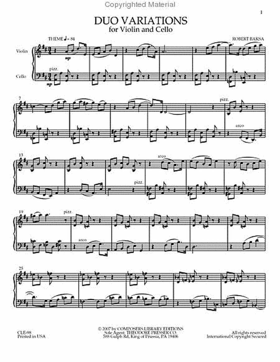 Duo Variations for Violin and Cello