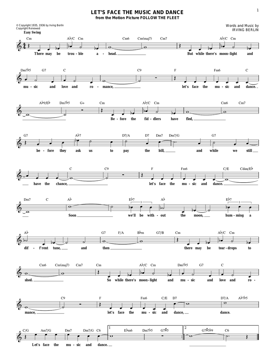 Let's Face The Music And Dance Electric Guitar scores gallery preview page 1