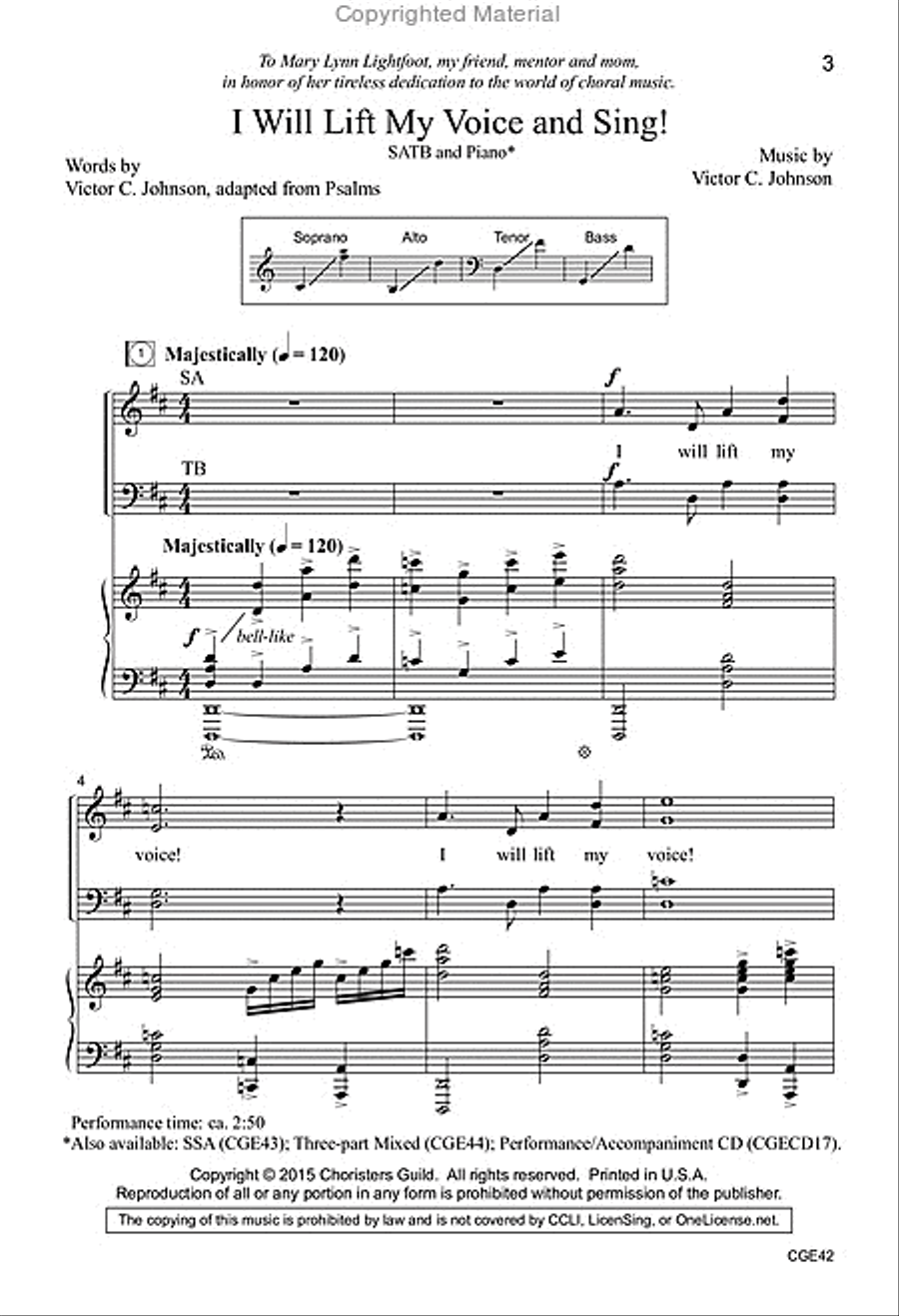 I Will Lift My Voice and Sing! (SATB) 4-Part scores gallery preview page 2