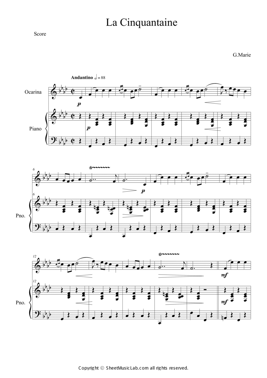 La Cinquantaine (in f minor) Easy Piano scores gallery preview page 1