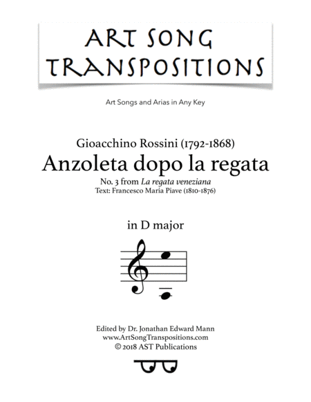 ROSSINI: Anzoleta dopo la regata (transposed to D major)