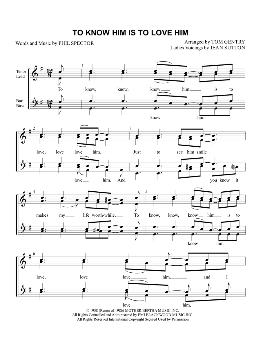 To Know Him Is To Love Him SSAA scores gallery preview page 1