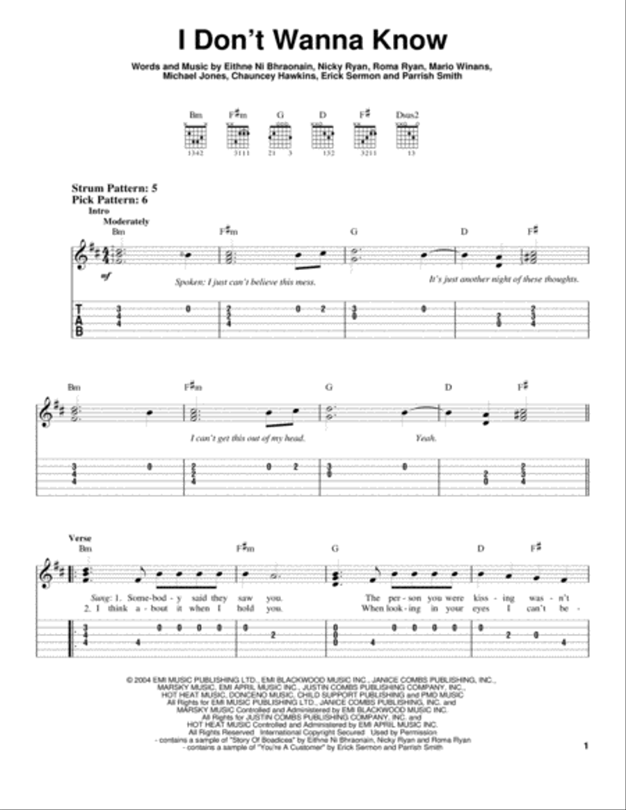 I Don't Wanna Know Acoustic Guitar scores gallery preview page 1