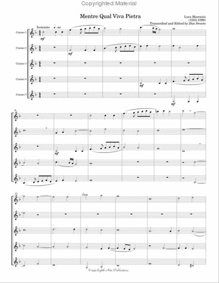 Mentre Qual Viva Pietra Clarinet Quintet scores gallery preview page 2
