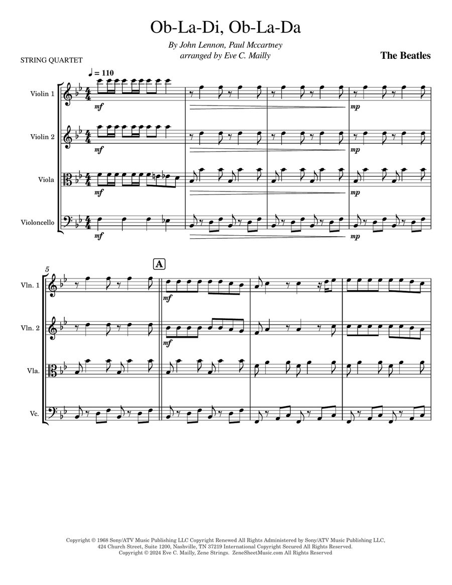 Ob-la-di, Ob-la-da String Quartet scores gallery preview page 1