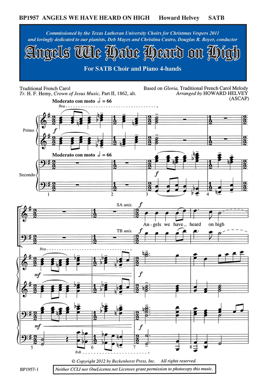 Angels We Have Heard on High - Helvey 4-Part scores gallery preview page 1