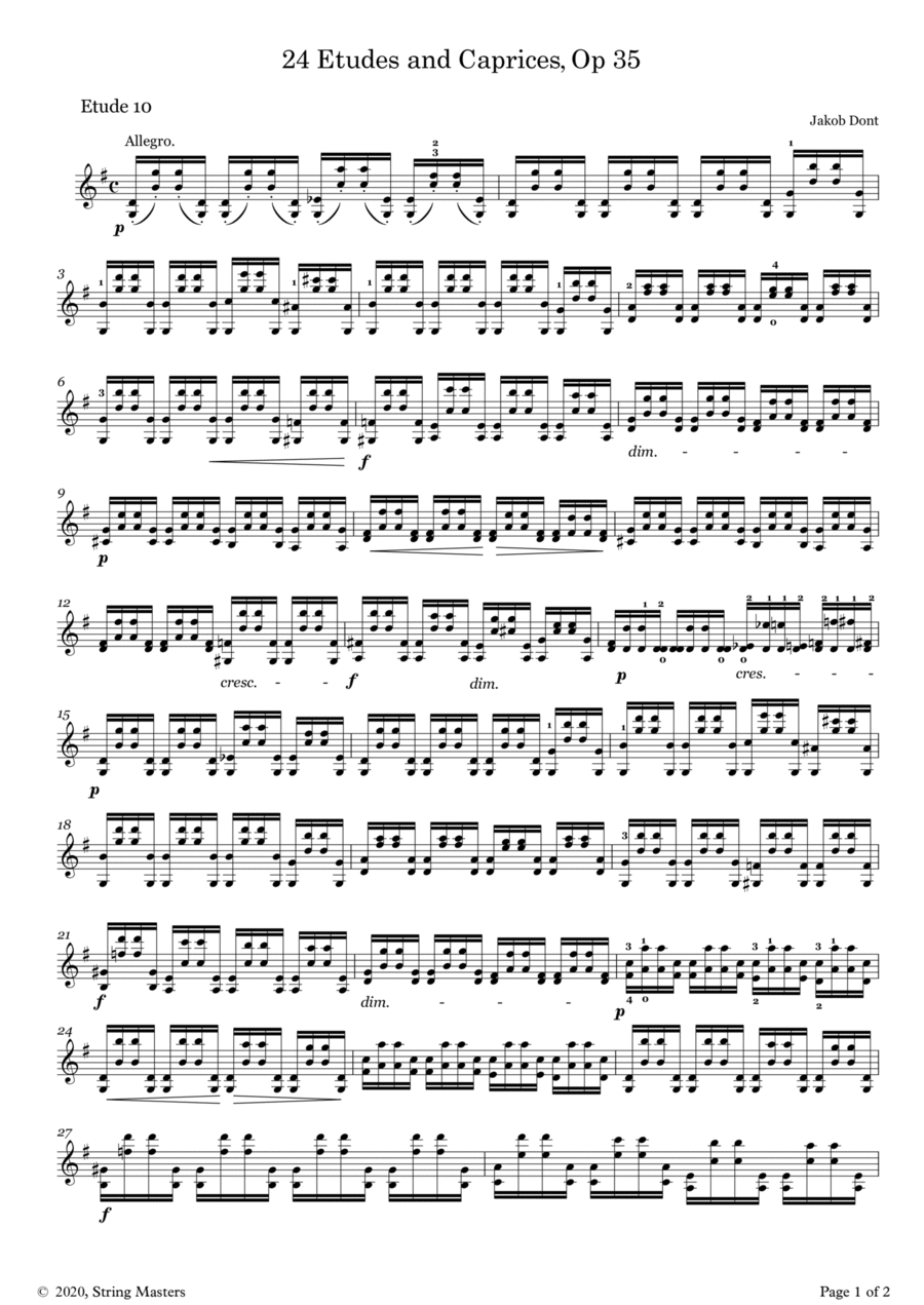 DONT 24 Etudes and Caprices Op35, for Violin No 10 Violin Solo scores gallery preview page 1