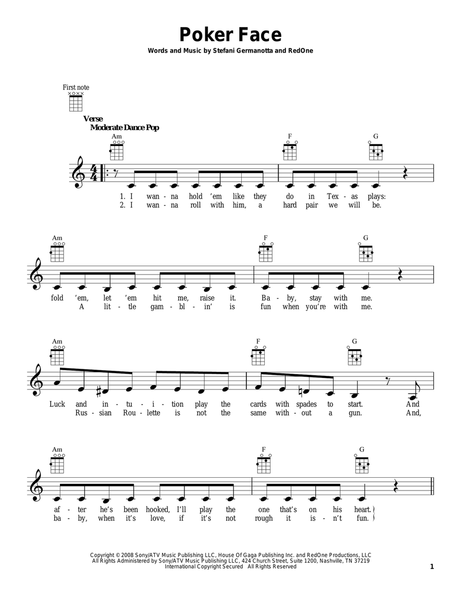 Poker Face Ukulele scores gallery preview page 1