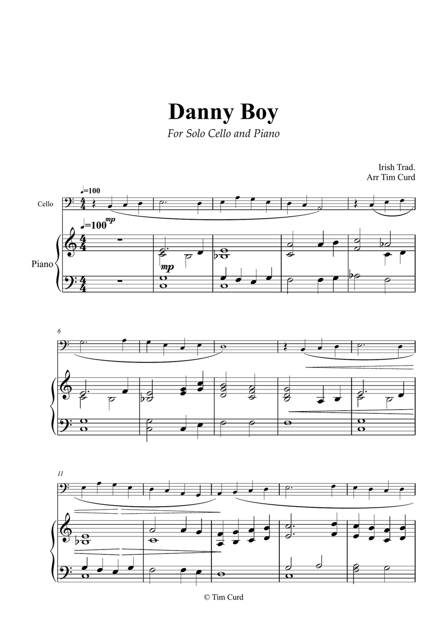 Danny Boy for Solo Cello and Piano Piano scores gallery preview page 1