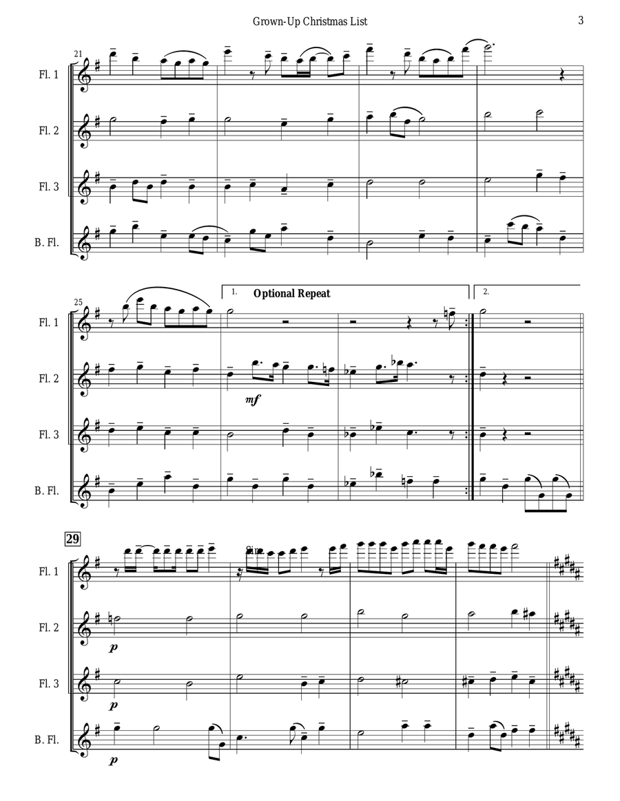 Grown-Up Christmas List Flute Quartet scores gallery preview page 3