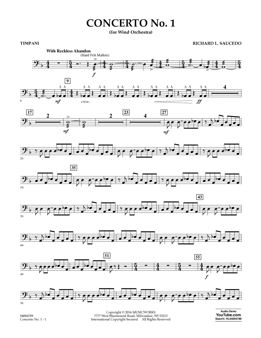 Concerto No. 1 (for Wind Orchestra) - Timpani