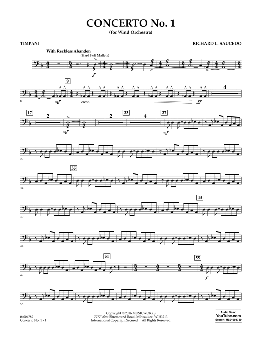 Concerto No. 1 (for Wind Orchestra) - Timpani Part scores gallery preview page 1