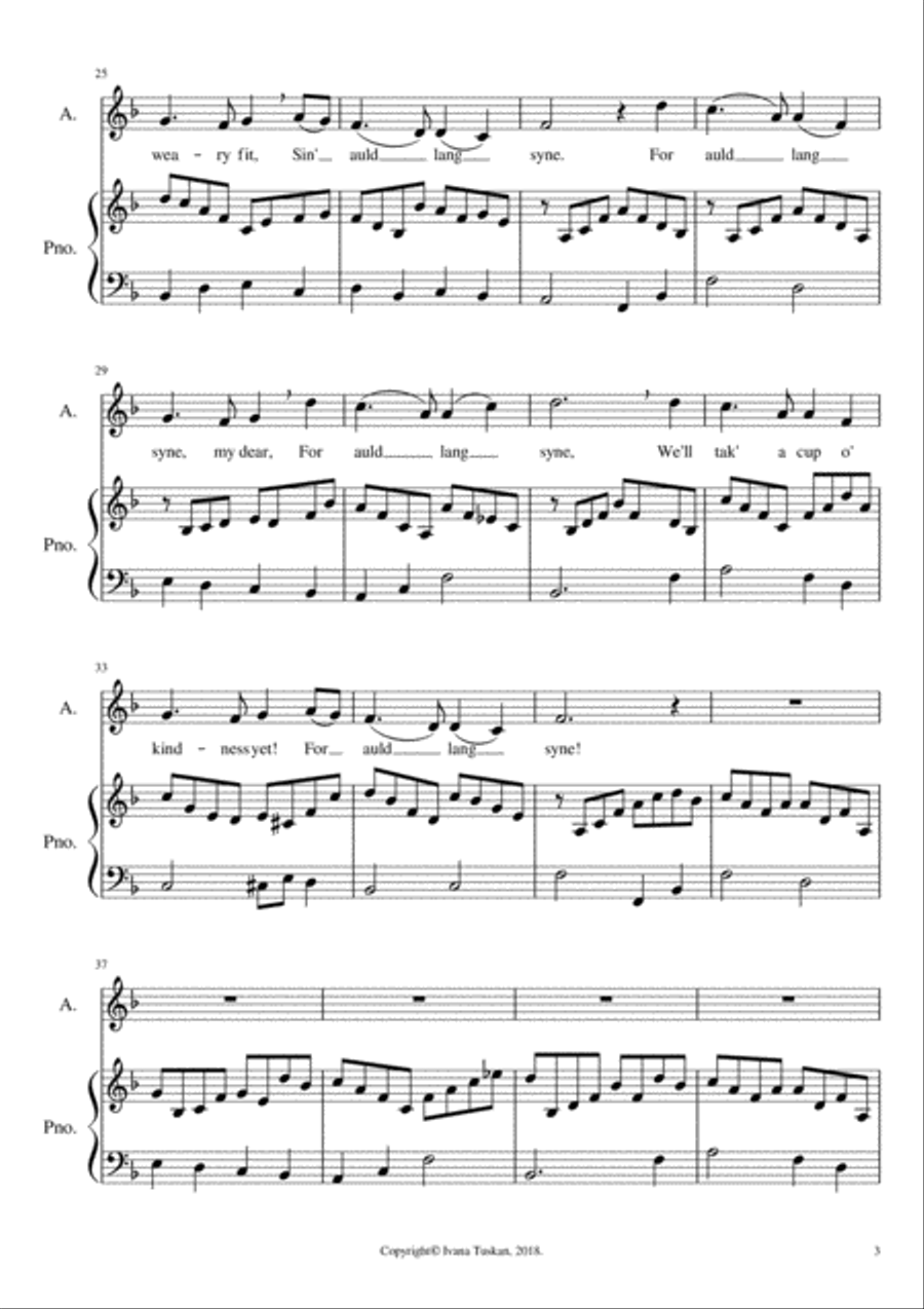 Auld Lang Syne, alto and piano Voice Solo scores gallery preview page 3
