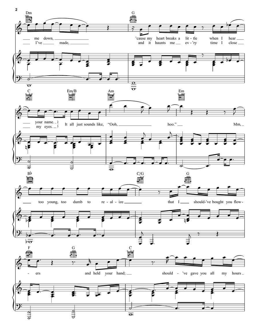 When I Was Your Man Piano, Vocal, Guitar scores gallery preview page 2