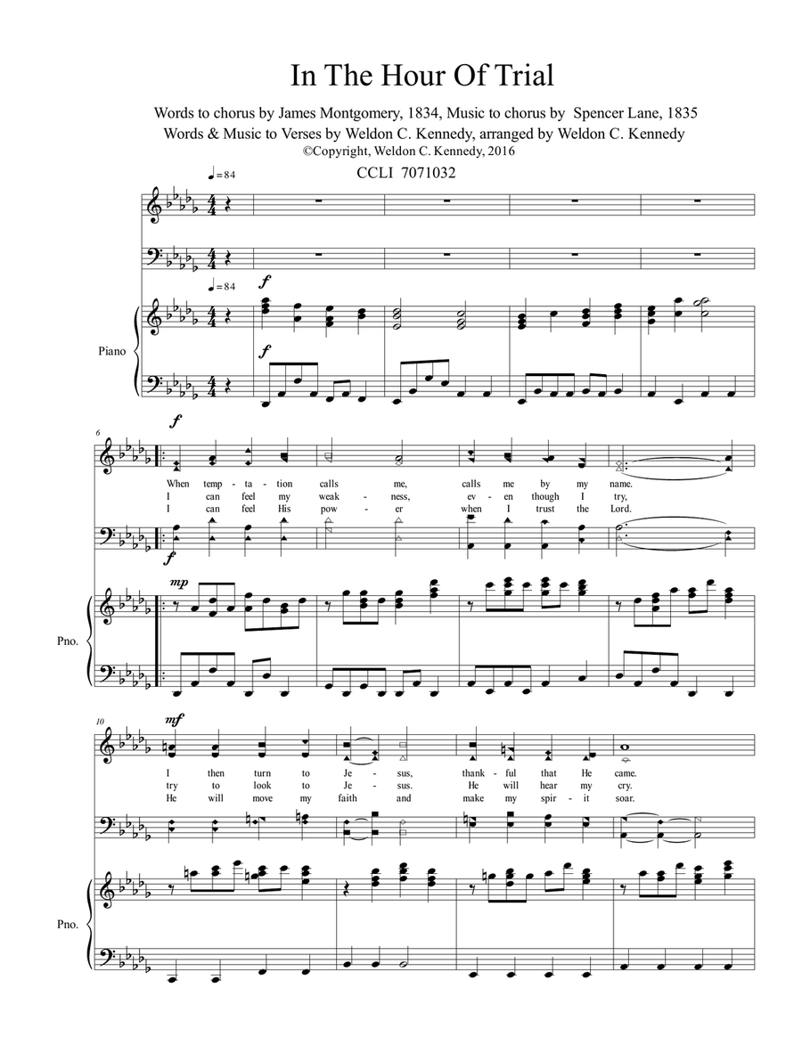 In The Hour of Trial Piano Solo scores gallery preview page 1