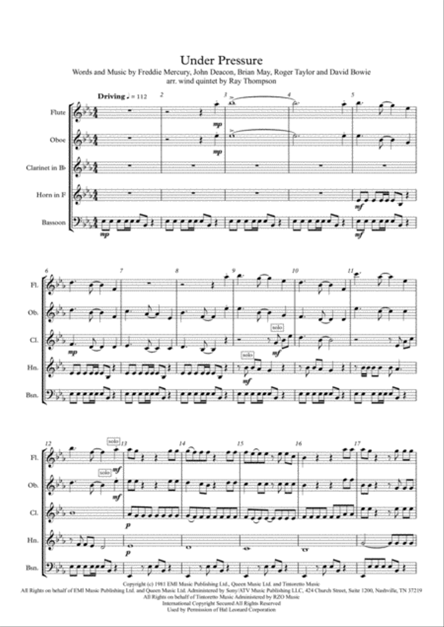 Under Pressure Under Pressure Woodwind Quintet scores gallery preview page 1