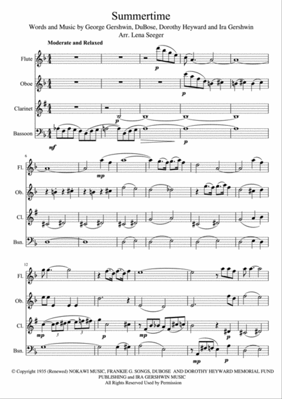 Summertime Woodwind Quartet scores gallery preview page 2