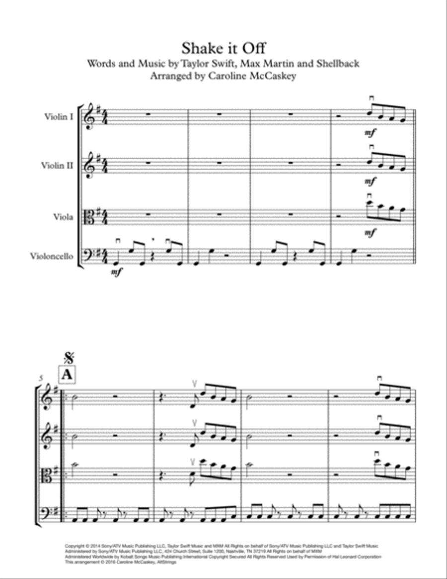 Shake It Off Shake It Off String Quartet scores gallery preview page 2