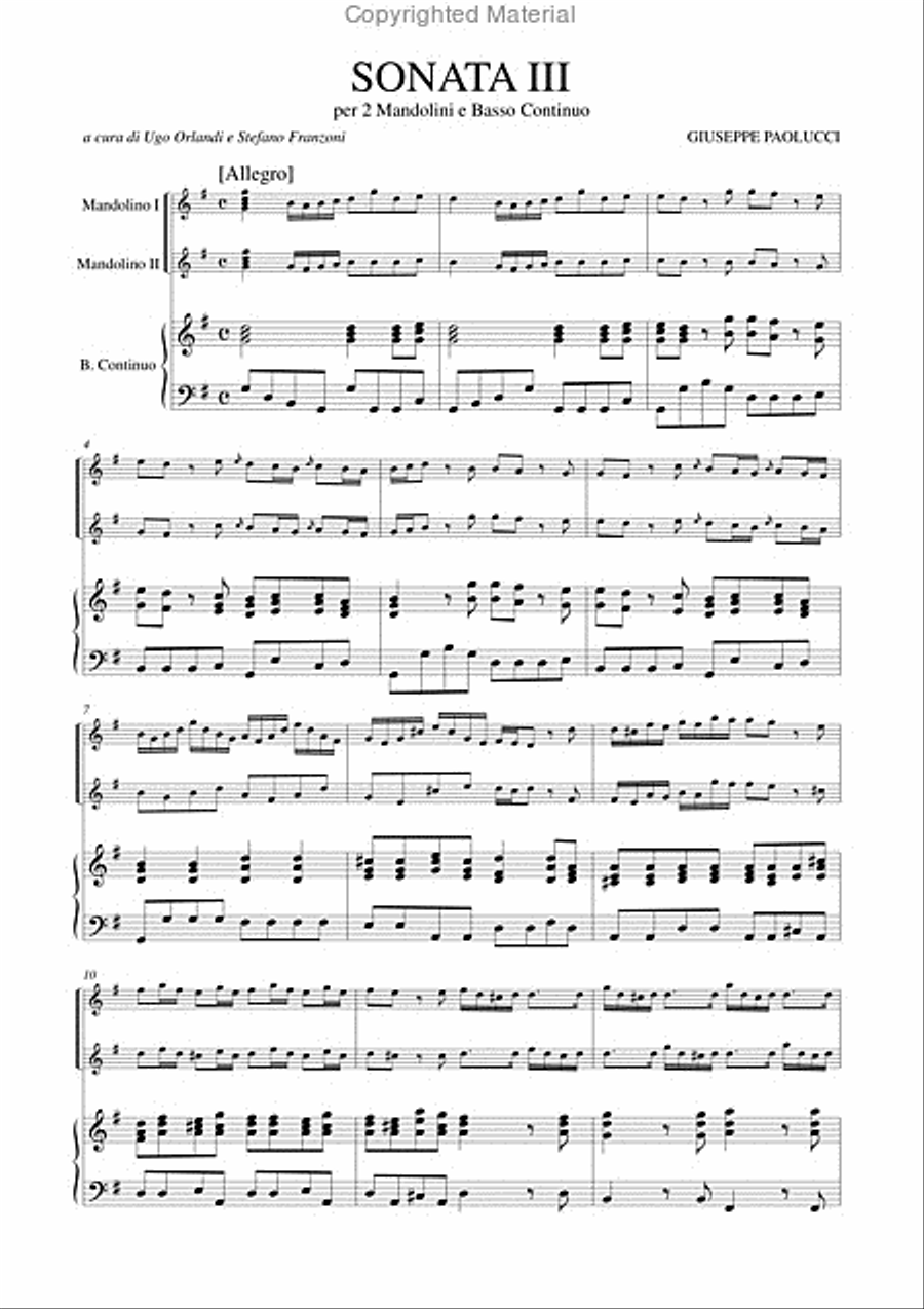 Sonata III in G Major for 2 Mandolins and Continuo Mandolin scores gallery preview page 2