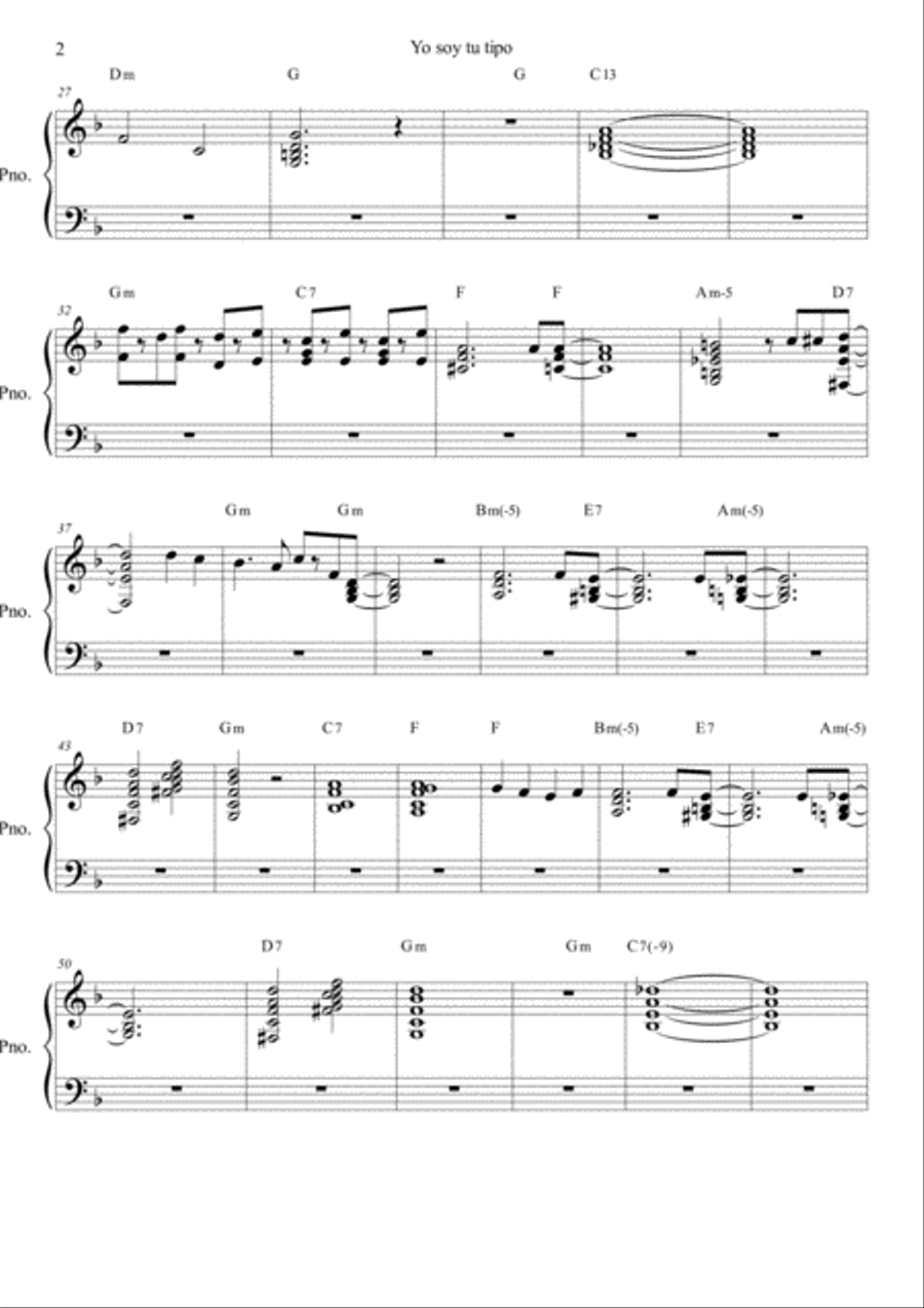 Yo Soy Tu Tipo Piano Solo scores gallery preview page 2
