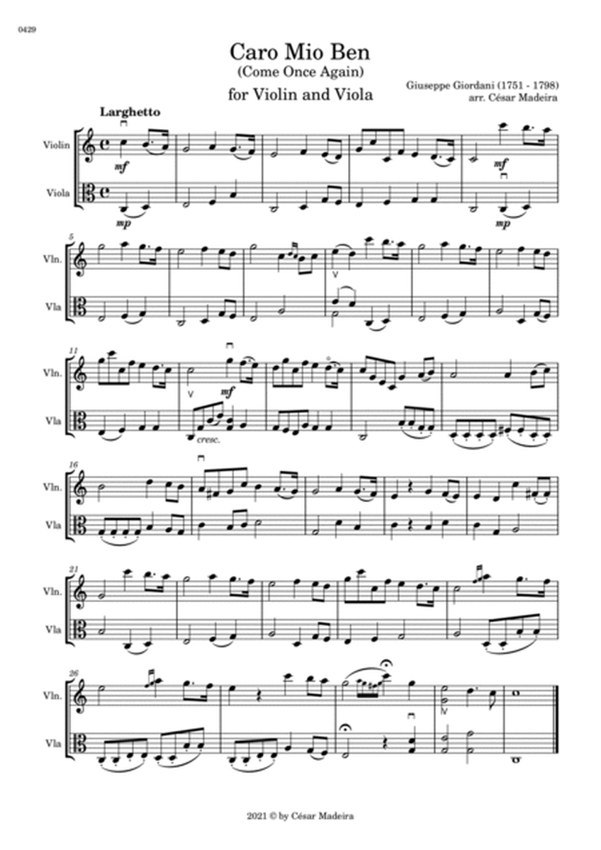 Caro Mio Ben (Come Once Again) - Violin and Viola (Full Score and Parts) image number null