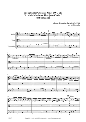 Six Schubler Chorales No.5 BWV649 "Ach bleib bei uns, Herr Jesu Christ." for String Trio