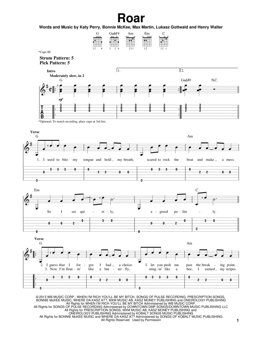 Roar Roar Acoustic Guitar scores gallery preview page 1