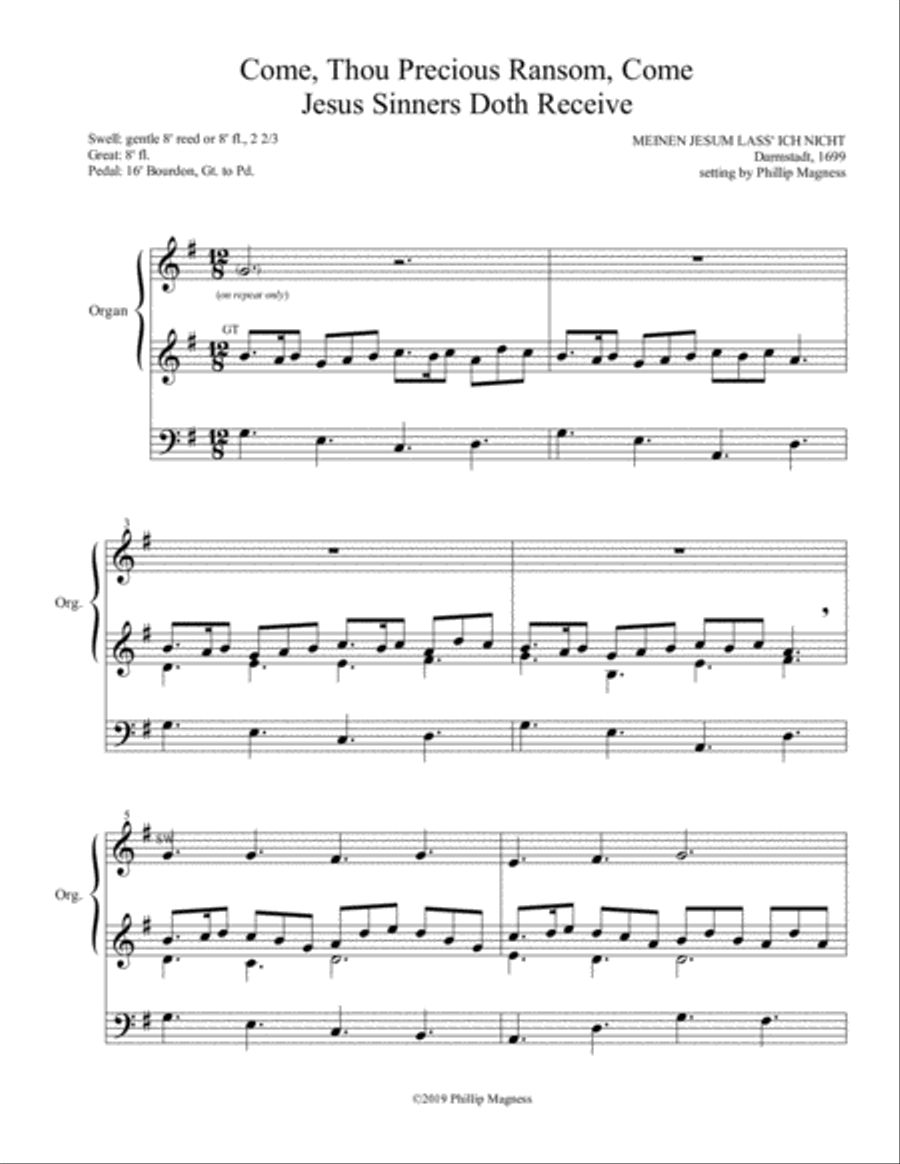 Come, Thou Precious Ransom, Come/Jesus Sinners Doth Receive Organ Solo scores gallery preview page 1
