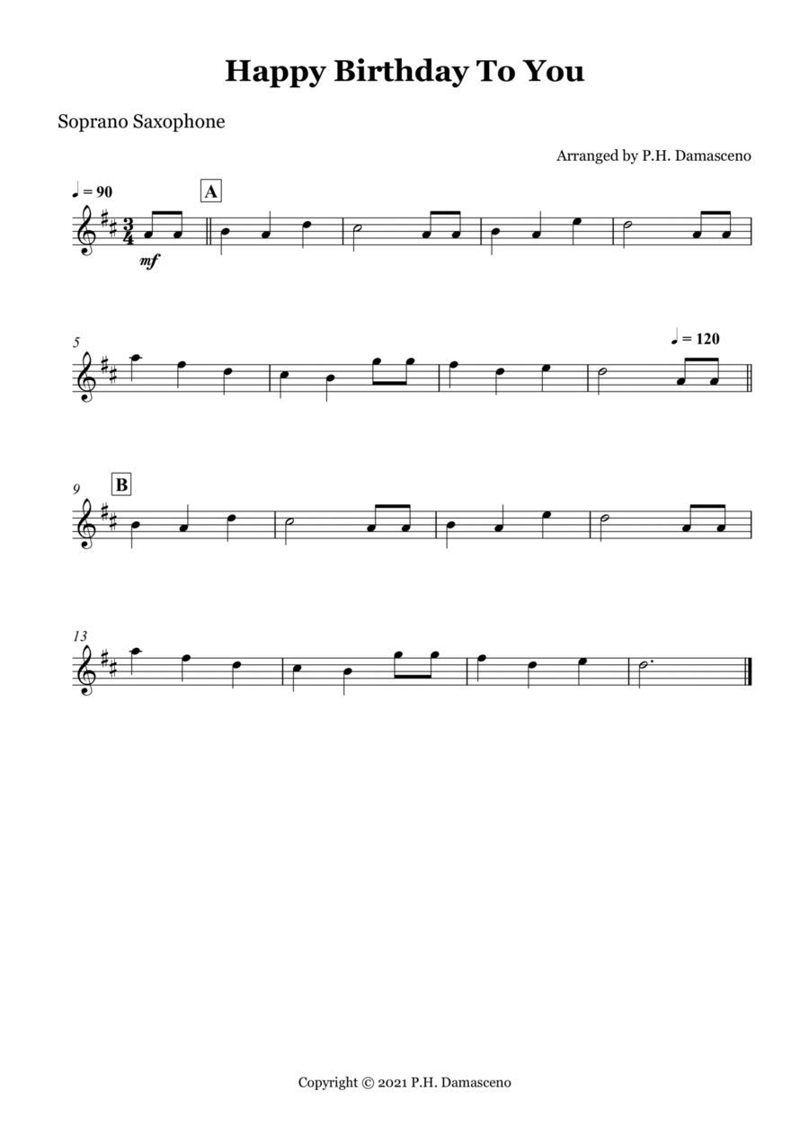 Happy Birthday To You - Soprano Saxophone Solo Soprano Saxophone scores gallery preview page 1