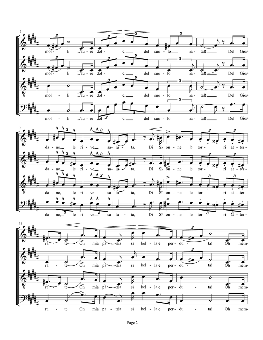 Va, pensiero, sull'all dorate (Chorus of Hebrew Slaves from NABUCCO) 4-Part scores gallery preview page 2