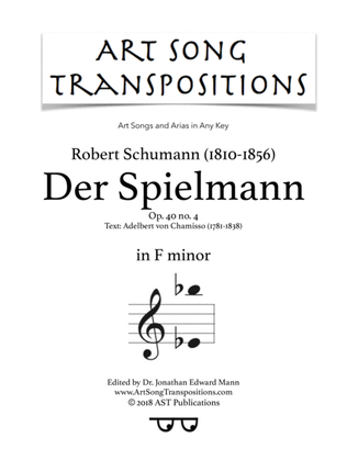 Book cover for SCHUMANN: Der Spielmann, Op. 40 no. 4 (transposed to F minor)