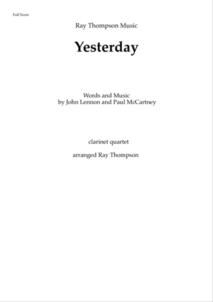 Yesterday Clarinet Quartet scores gallery preview page 2