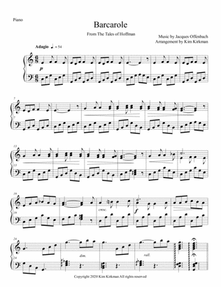 Barcarole from Tales of Hoffman arranged for solo piano (C major)