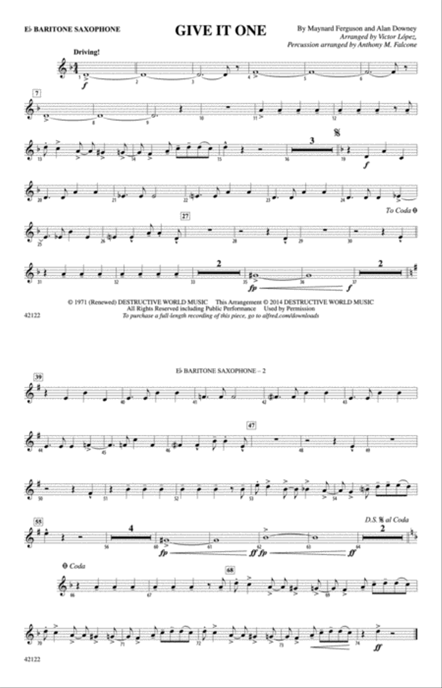 Give It One: E-flat Baritone Saxophone Marching Band scores gallery preview page 1