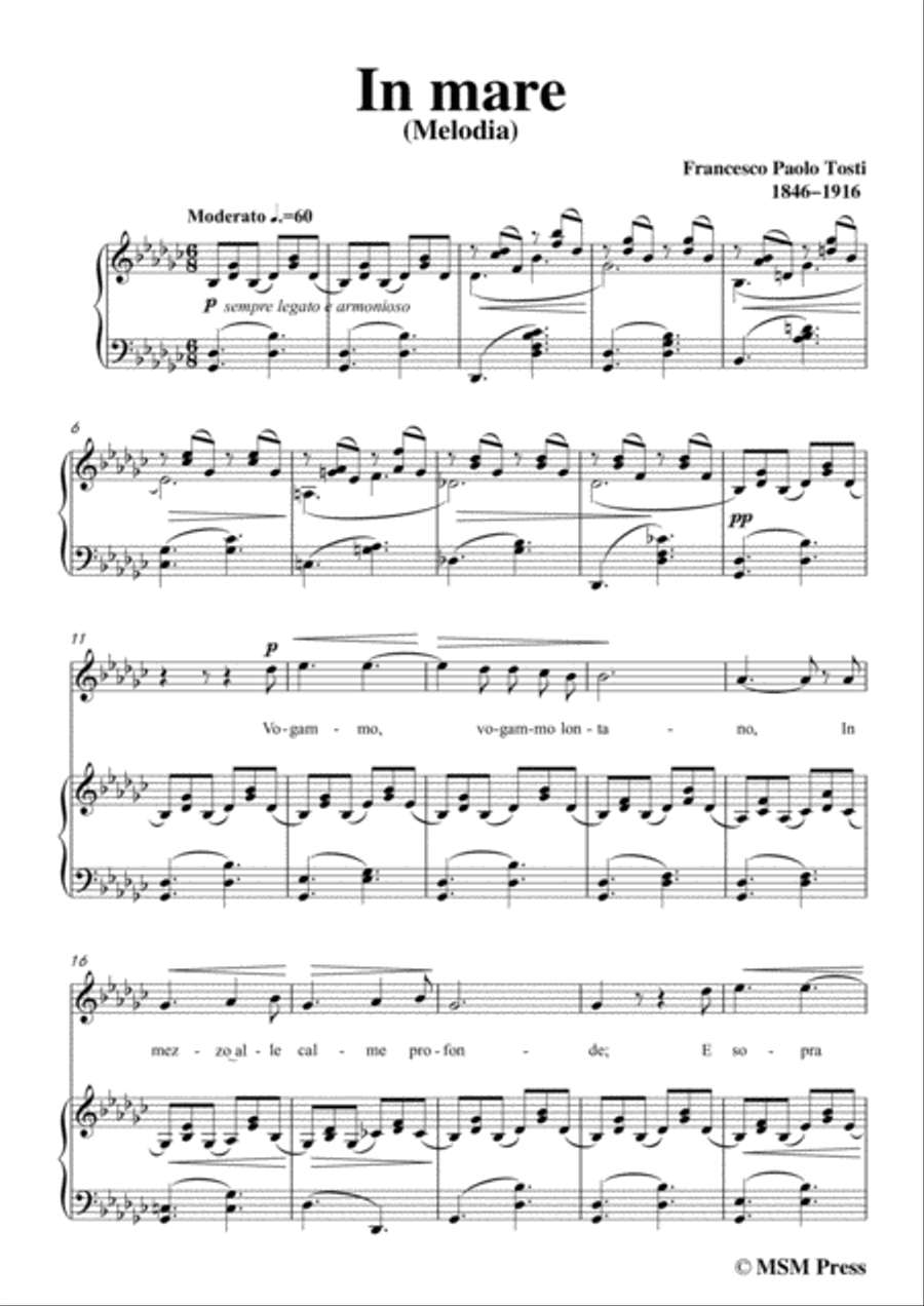 Tosti-In Mare in G flat Major,for Voice and Piano Voice Solo scores gallery preview page 3