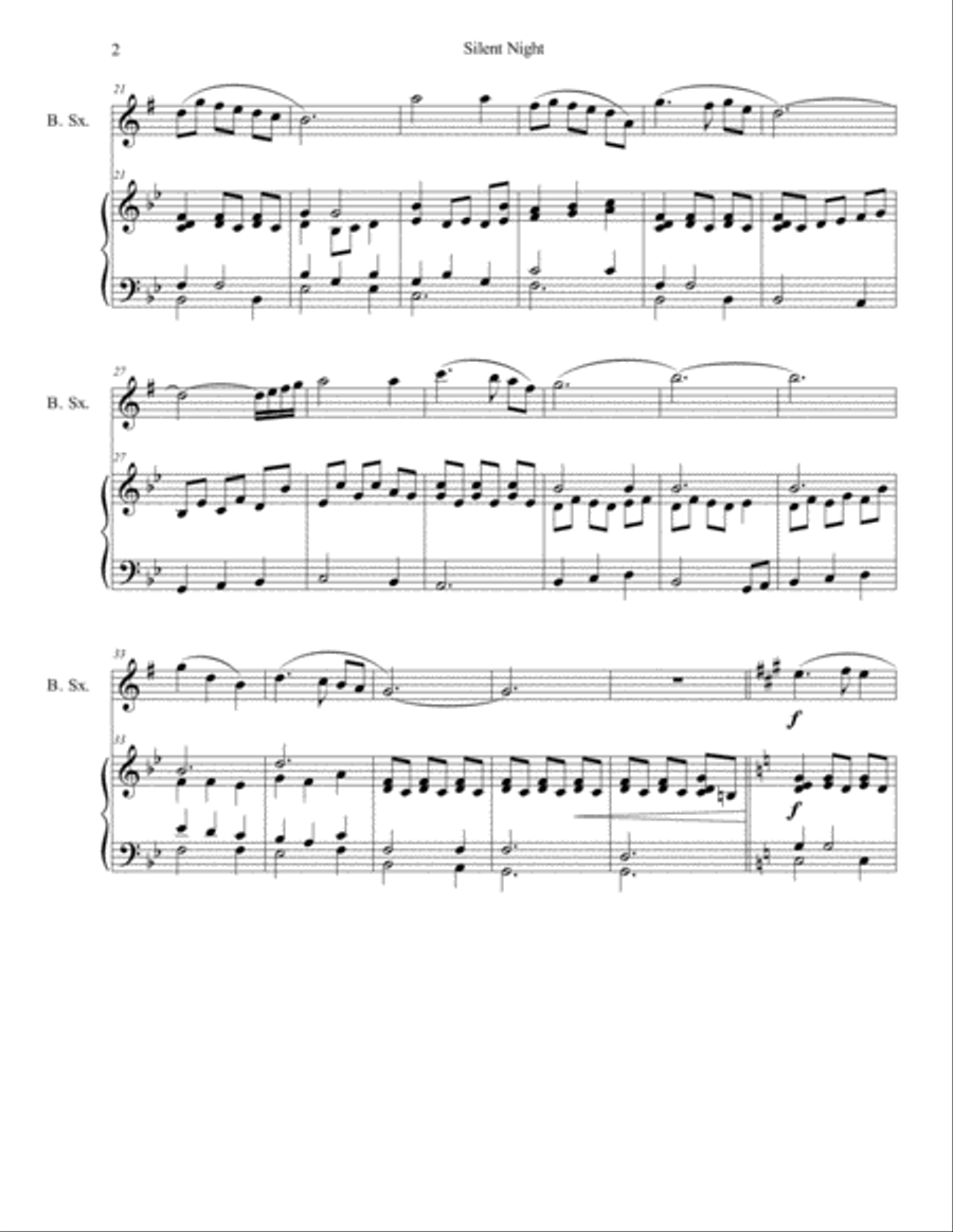 Silent Night for Baritone Sax and Piano Baritone Saxophone scores gallery preview page 2