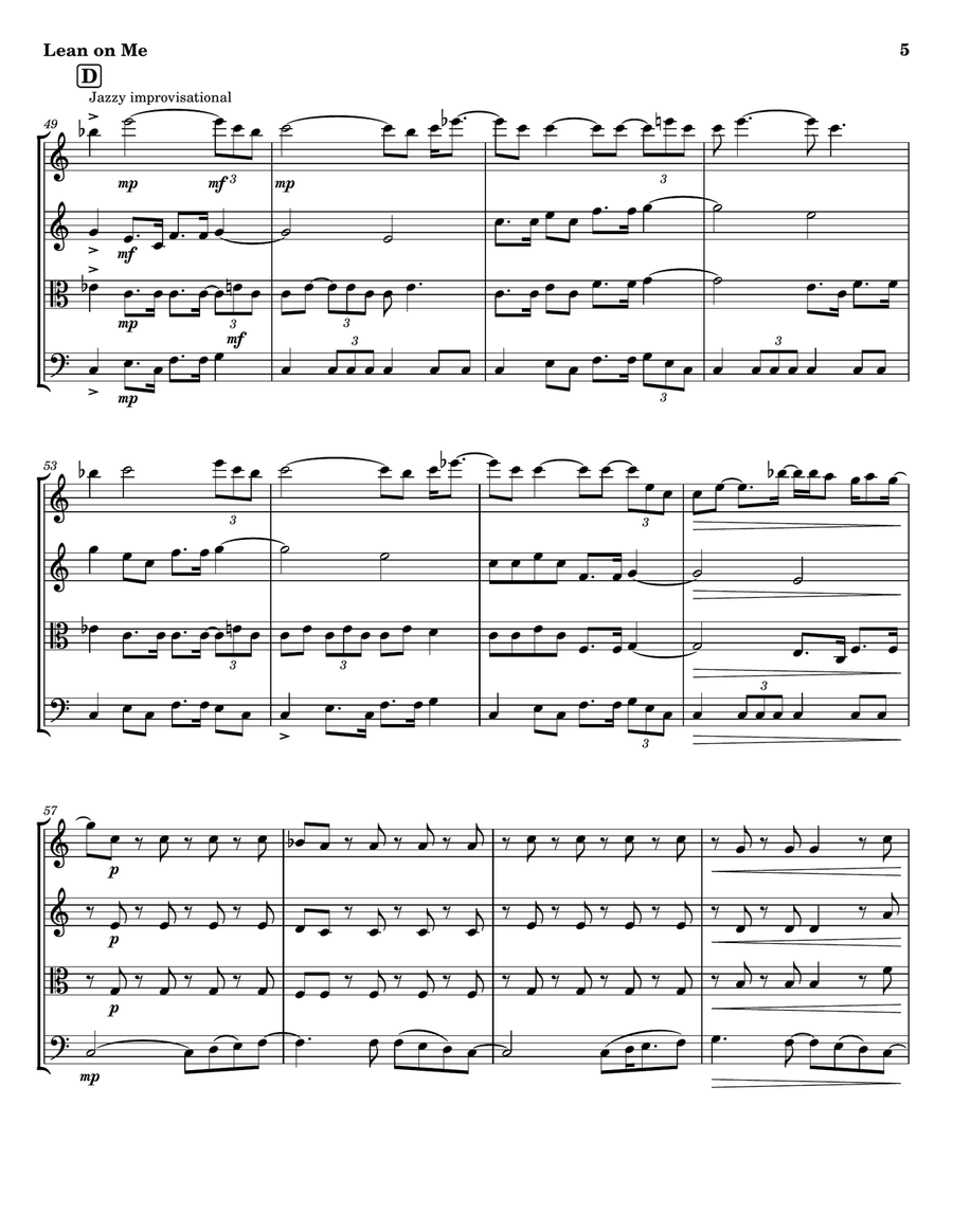 Lean On Me String Quartet scores gallery preview page 5