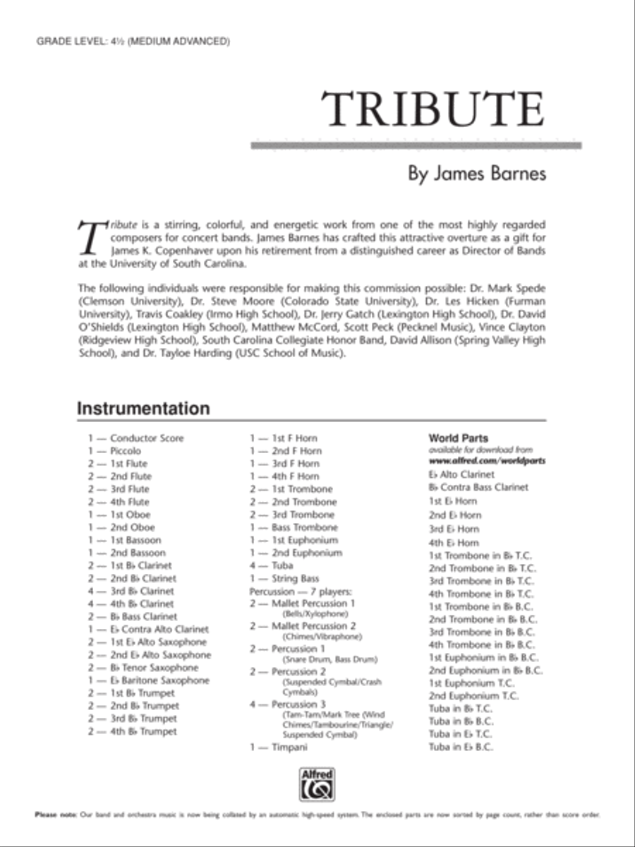 Tribute: Score Concert Band scores gallery preview page 1