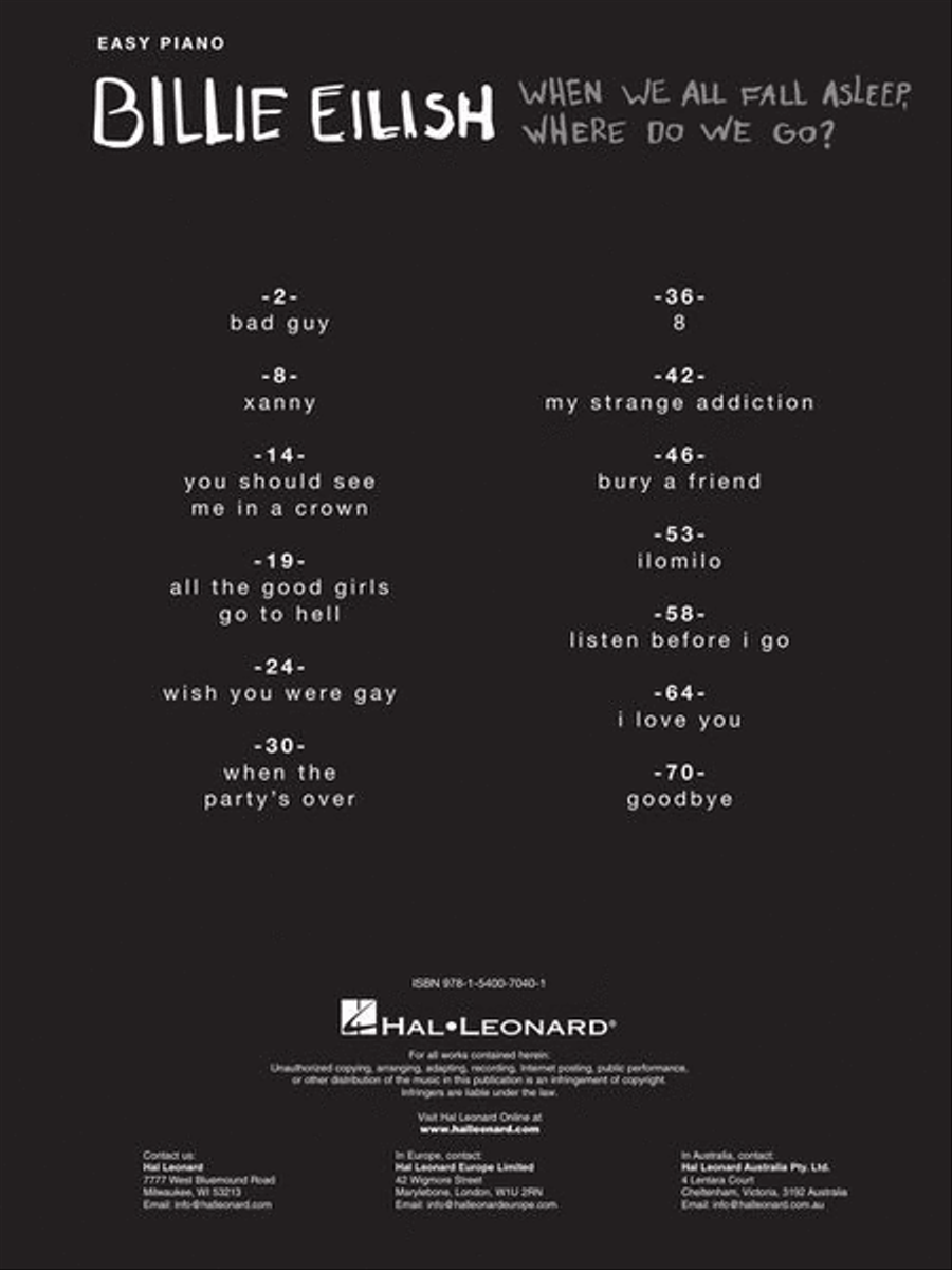 Billie Eilish – When We All Fall Asleep, Where Do We Go? Easy Piano scores gallery preview page 4
