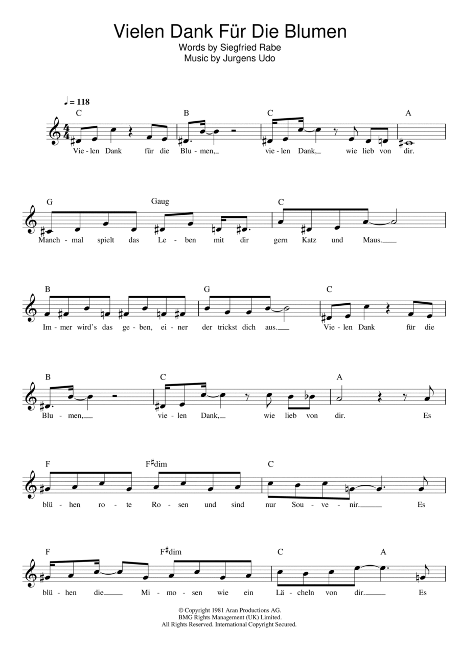 Vielen Dank Fur Die Blumen Piano scores gallery preview page 1