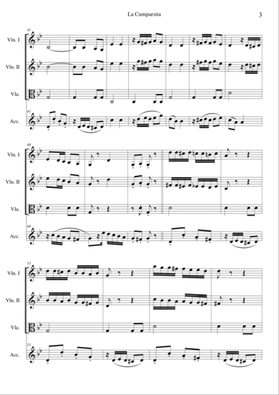 La Cumparsita (1909) Arranged by Graham Dickson-Place for Accordion, Violin 1, Violin 2 and Viola Small Ensemble scores gallery preview page 3