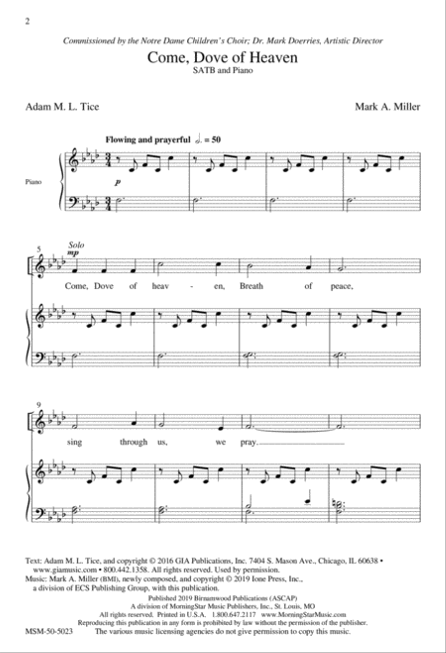 Come, Dove of Heaven Come, Dove of Heaven 4-Part scores gallery preview page 2