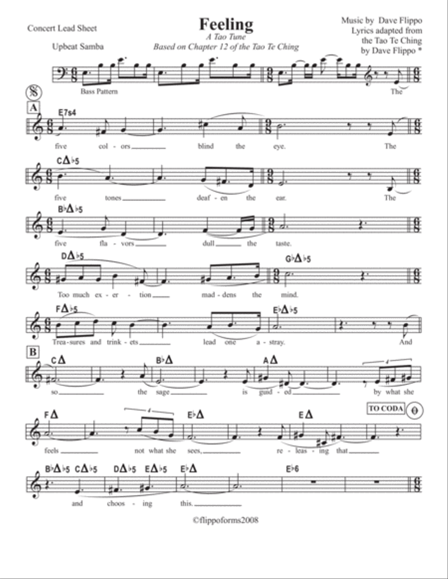 FEARLESS - a "Tao Tune" - Lead Sheet in C, Bb and Eb image number null