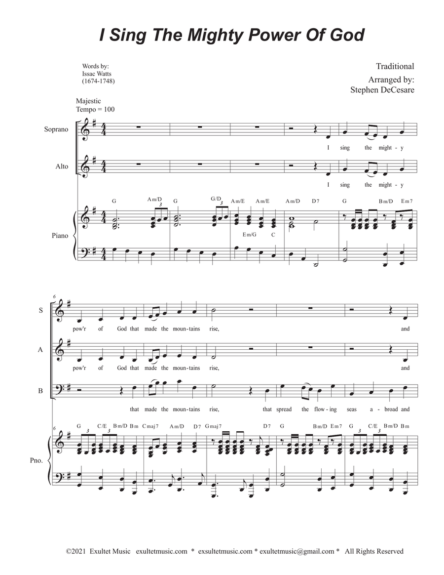 I Sing The Mighty Power Of God (Vocal Trio (SAB) - Piano accompaniment)