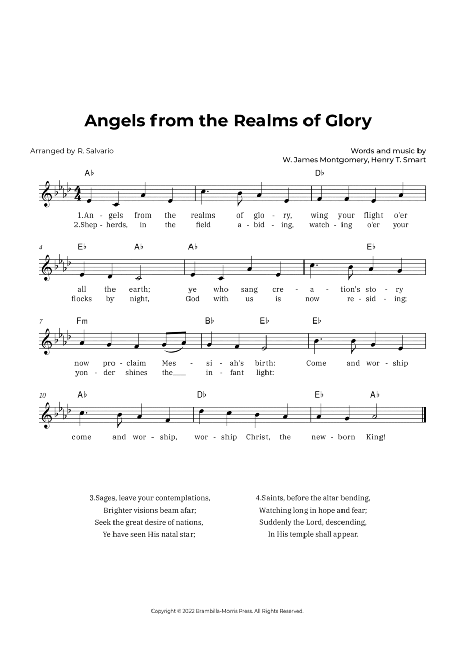 Angels from the Realms of Glory (Key of A-Flat Major) Easy Piano scores gallery preview page 1