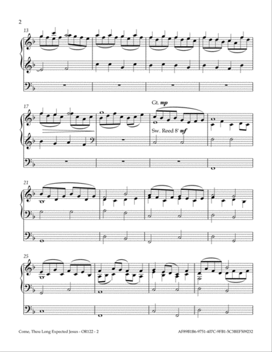 Come, Thou Long Expected Jesus [STUTTGART] Organ Solo scores gallery preview page 2
