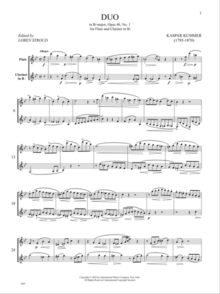 Duo in B flat major, Opus 46, No. 1, for Flute and Clarinet in B flat Woodwind Duet scores gallery preview page 2