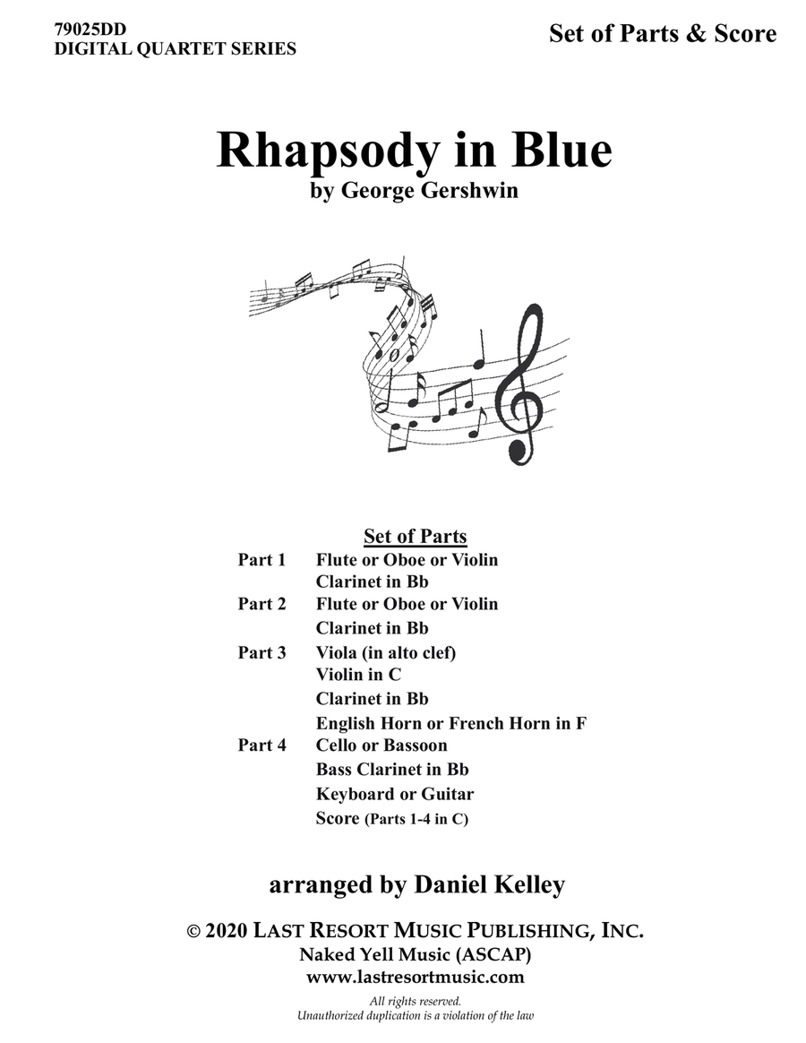 Rhapsody in Blue for String Quartet or Wind Quartet (Mixed Quartet, Double Reed Quartet, or Clarinet Chamber Orchestra scores gallery preview page 1