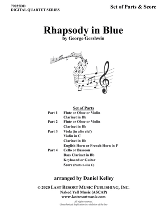 Book cover for Rhapsody in Blue for String Quartet or Wind Quartet (Mixed Quartet, Double Reed Quartet, or Clarinet