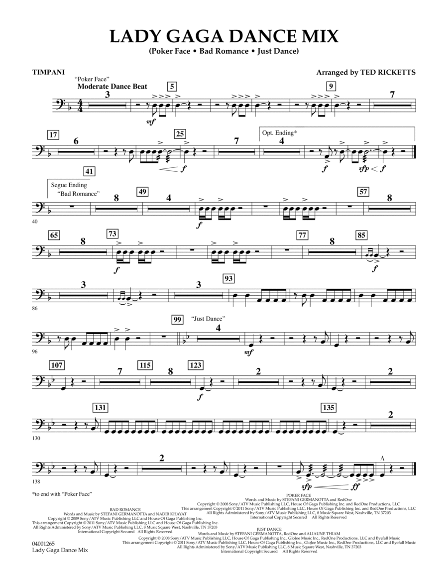 Lady Gaga Dance Mix - Timpani Concert Band scores gallery preview page 1